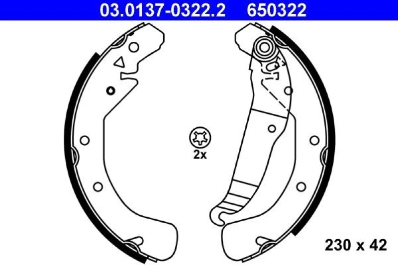Image of ATE 03.0137-0322.2 Brake Shoes Brake Shoe Set (70)