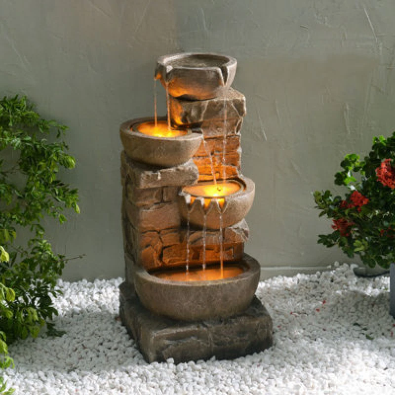 Image of Teamson Home Outdoor Water Fountain with LED Lights, 84.5cm Brown Brown