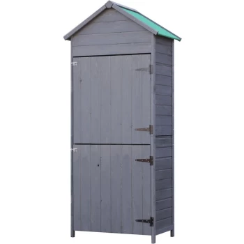 image of Outsunny - Wooden Garden Shed Outdoor Shelves Utility Tool Storage Cabinet Grey