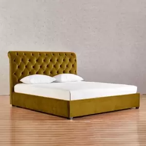 Image of Envisage Trade - Kelist Upholstered Beds - Plush Velvet, Double Size Frame, Mustard - Mustard