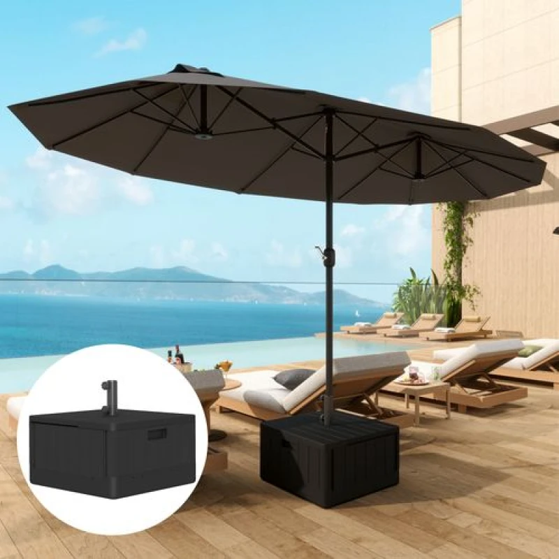 Image of Outsunny Garden Parasol Base, Sand/Water Filled Garden Umbrella Stand, Black Black