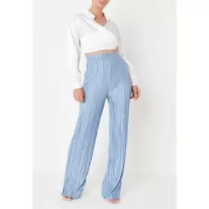 image of Missguided High waisted wide leg plisse trousers - Blue