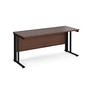 Image of Rectangular Straight Desk Walnut Wood Cable Managed Legs Black Maestro 25 1600 x 600 x 725mm