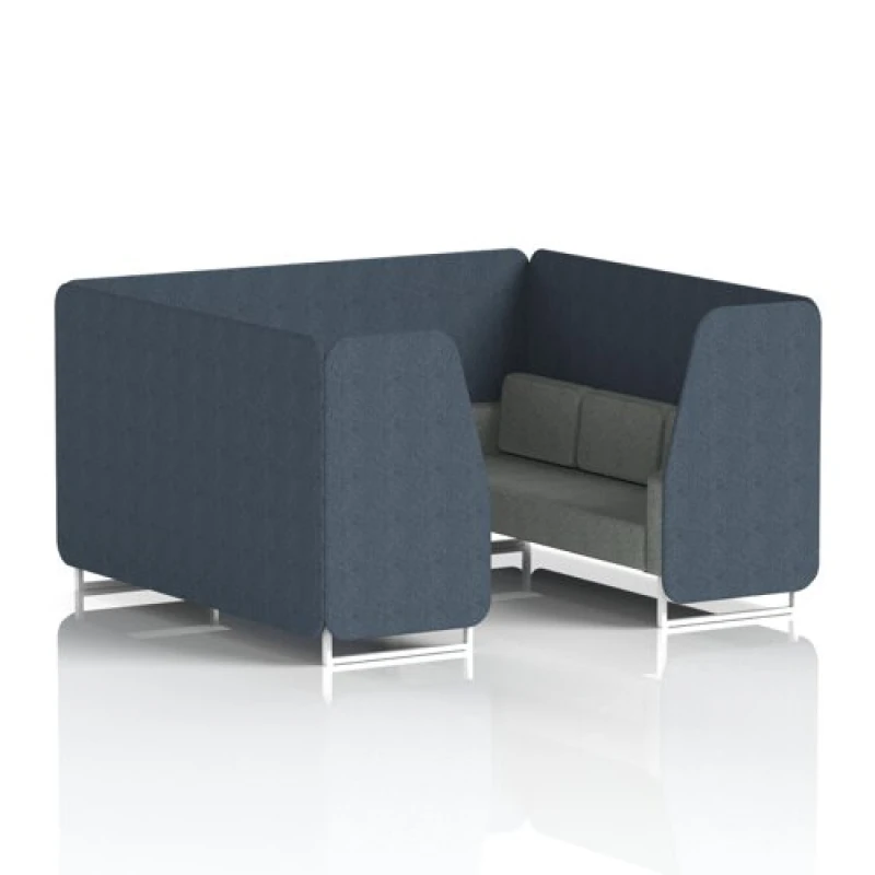 Image of Brixworth 6 Seater Office Booth with Front Panel - White Legs in Rivet Fabric - Crucible Panels and Prime Sofa