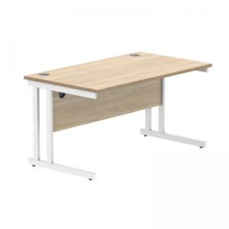 Image of Polaris Rectangular Double Upright Cantilever Desk 1400x800x730mm Canadian Oak/White KF822300