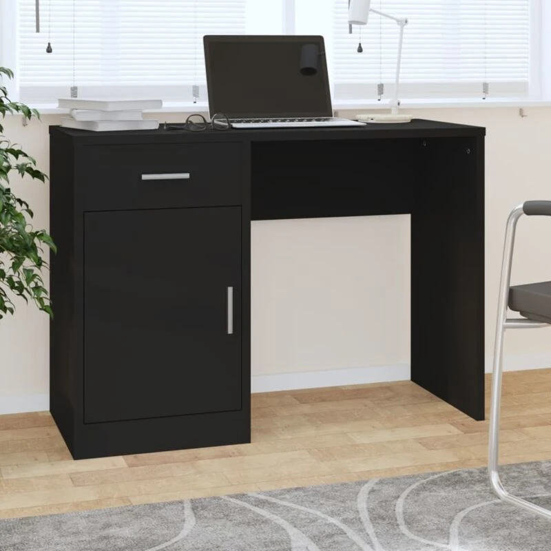 Image of vidaXL Desk With Drawer&cabinet Black 100x40x73cm Engineered Wood, Black 342653