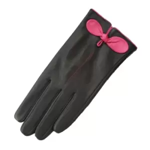 image of Eastern Counties Leather Womens/Ladies Contrast Bow Leather Gloves (L) (Black/Fuchsia)