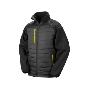 image of Result Mens Black Compass Padded Soft Shell Jacket (3XL) (Black/Yellow)