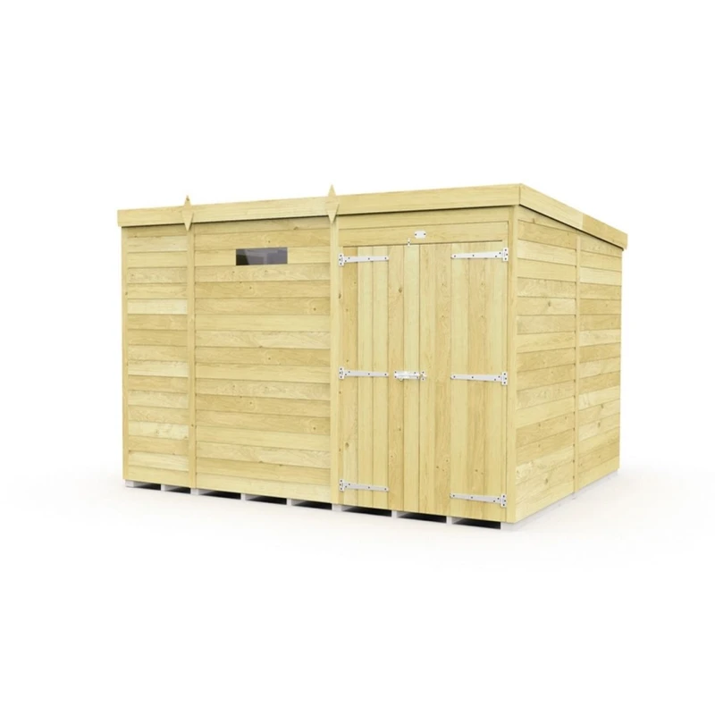 Image of Buttercup Farm 9 x 8 Feet Pent Security Shed - Double Door - L231 x W276 x H201cm in Brown Brown Unisex