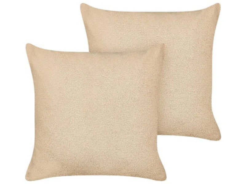 Image of Beliani Set Of 2 Decorative Cushions Leuzea Boucle 60 X 60 Cm Sand Beige Solid
