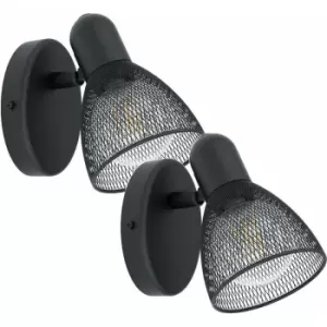 image of Loops - 2 pack Wall Spot Light Colour Black Steel Shade Black Circluar Open Mesh E14 28W