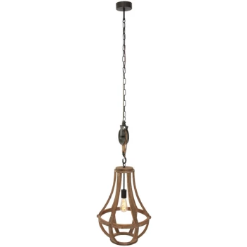 image of Sienna Lighting - Sienna Liberty Bell Wire Frame Pendant Ceiling Light Wood Blank, Metal