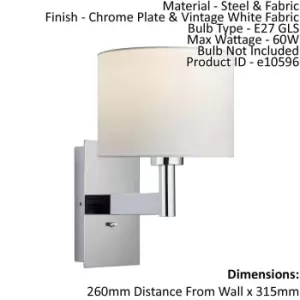 Image of Wall Light & Shade Chrome Plate & Vintage White Fabric 60W E27 GLS e10596