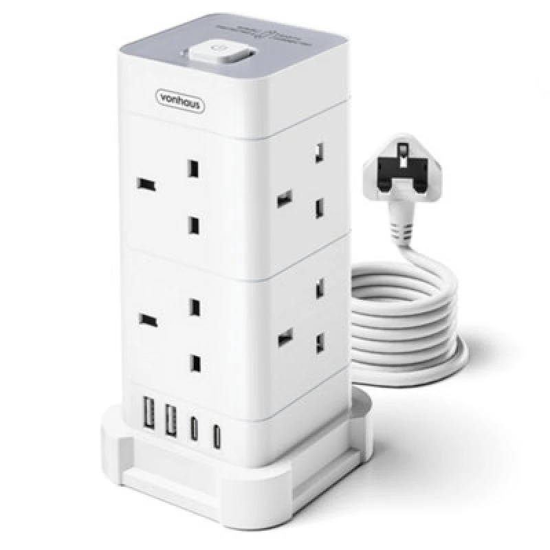 Image of VonHaus 10 Way Tower Extension Lead White unisex