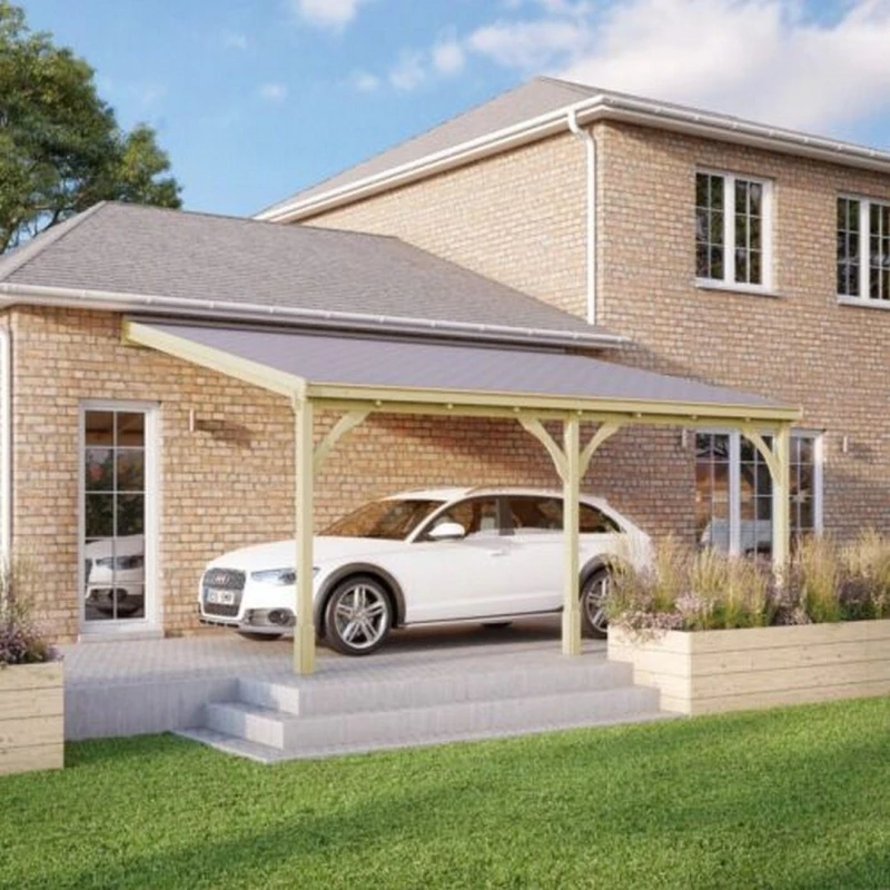 Image of Rutland County Garden Furniture Ltd Felt Shingle Roof Car Port 3 Post, Wood - L250 x W650cm - Light Green Light Green Unisex