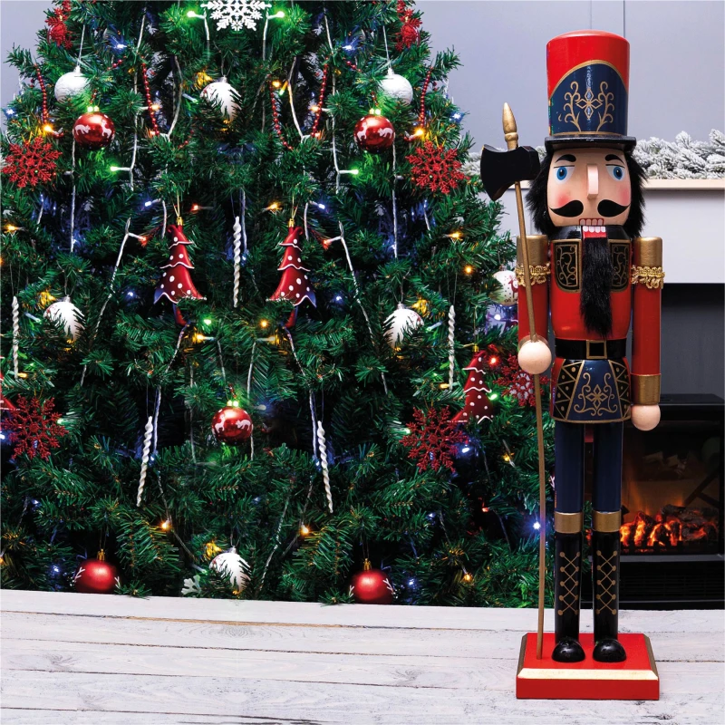 Image of St Helens Large 60cm Traditional Christmas Nutcracker Red Blue and Gold with Sceptre ELV-878104