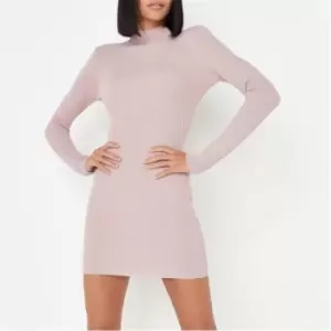 image of Missguided High Neck Ribbed Mini Dress - Pink