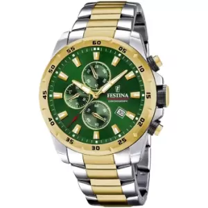 Image of Festina F20562/3 Mens Green Dial Two Tone Steel Bracelet Wristwatch