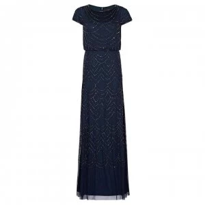 image of Adrianna Papell Short Sleeve Beaded Gown - Navy