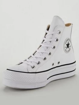 Image of Converse Covnerse Chuck Taylor All Star Leather Lift Platform Hi, White/Black, Size 8, Women
