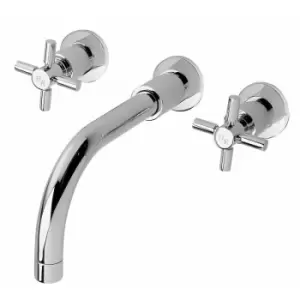 Tec Crosshead 3-Hole Basin Mixer Tap Wall Mounted - Chrome - Hudson Reed