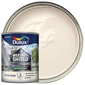 Image of Dulux Weathershield Multi Surface Quick Dry Cotton Cream Satin Paint 750ml