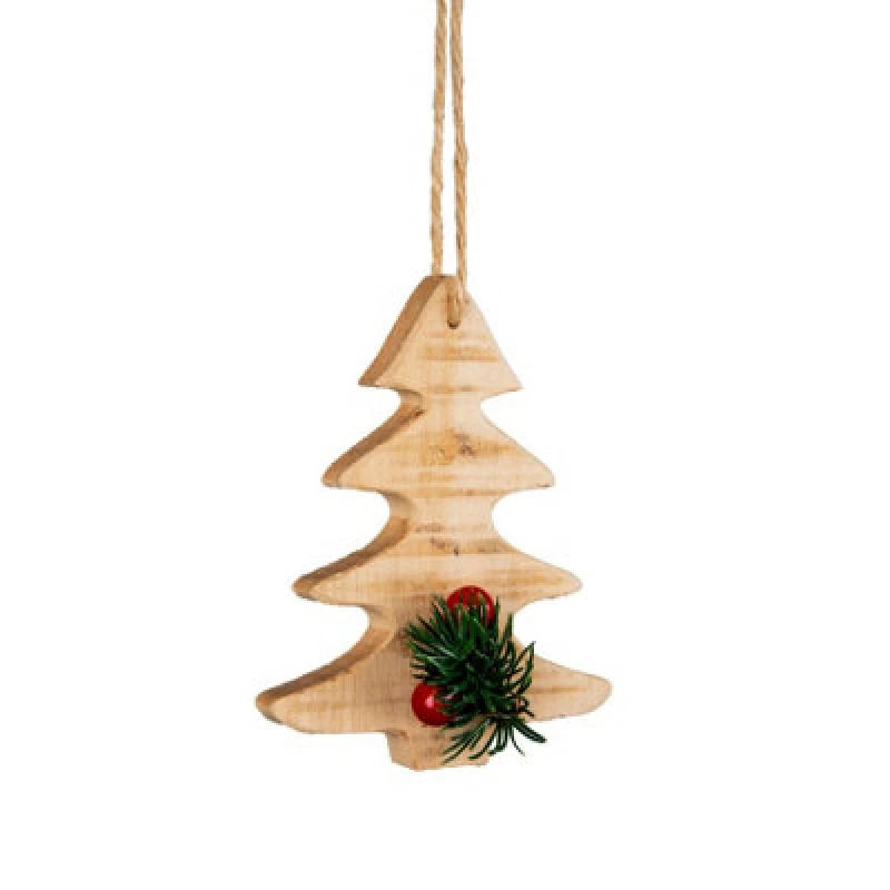 Image of Shatchi Wooden Craft Xmas Tree Shape - Tree Hanging Decoration - 12X9X1.5cm Brown