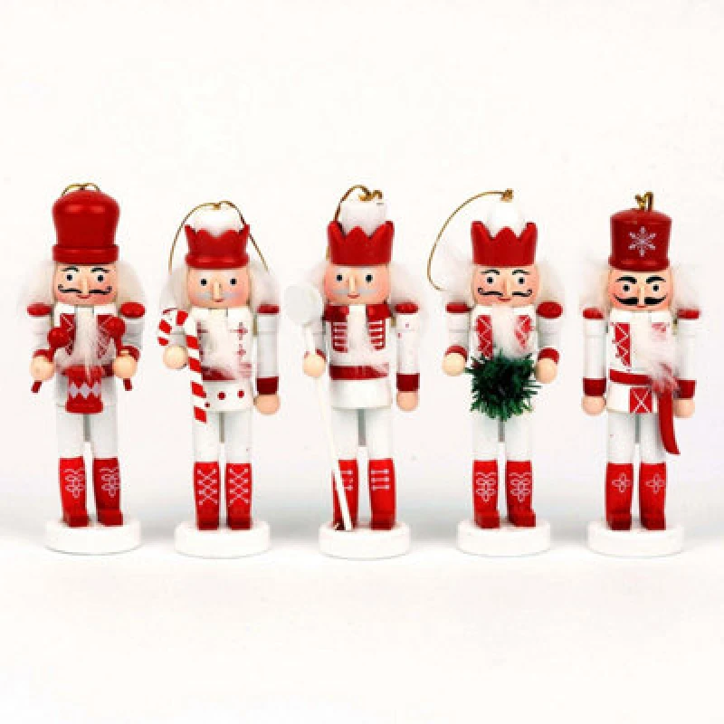 Image of Shatchi 13cm Wooden Nutcrackers Figures Christmas Ornament 5Pcs Set Red,White Multi