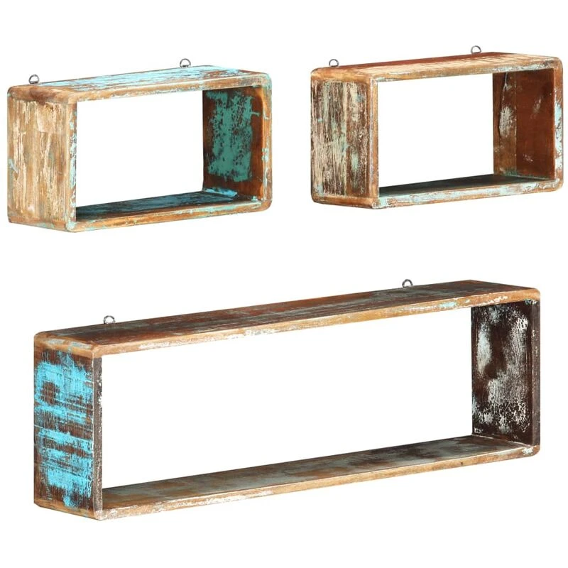 Image of VIDAXL 3 Piece Wall Cube Shelf Set Soild Reclaimed Wood Vidaxl 8719883791937