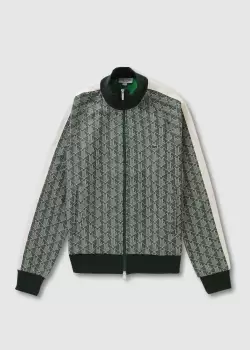 image of Lacoste Mens Regular Fit Monogram Print Zip Sweatshirt Size 5 - L Green / Beige