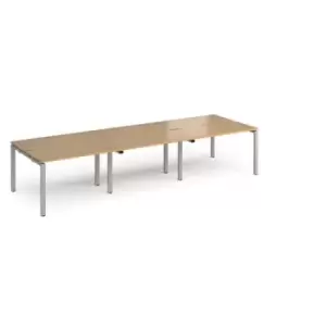 image of Bench Desk 6 Person Rectangular Desks 3600mm Oak Tops With Silver Frames 1200mm Depth Adapt