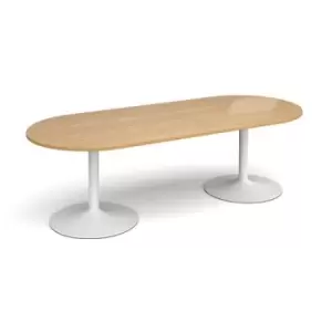 Image of Trumpet base radial end boardroom table 2400mm x 1000mm - white base and oak top