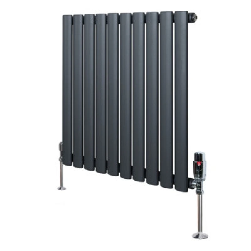 Image of Monstershop Oval Single Column Radiator & Valves - 600mm x 600mm - Anthracite Grey Grey Unisex