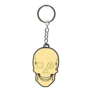 image of Sony Playstation Biker Skull Rubber Unisex Keychain (Yellow/Black)