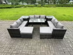 Fimous 9 Seater Outdoor Dark Grey Rattan Lounge Complete Sofa Set with 2 Side Tables and 2 Big Footstool