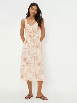 Image of Dorothy Perkins Palm Print Strappy Midi Dress - Ivory, Cream, Size 10, Women