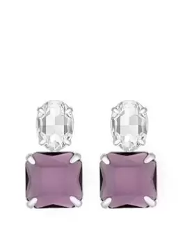 Image of Mood Silver Crystal And Amethyst Cushion Drop Earrings, Silver, Women