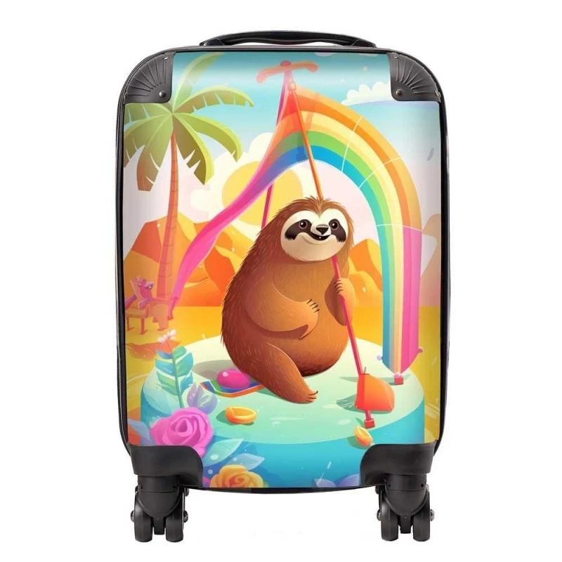 Image of Warren Reed - Designer Sloth On A Beach Holiday Suitcase in Yellow Size: Small Yellow Unisex Small