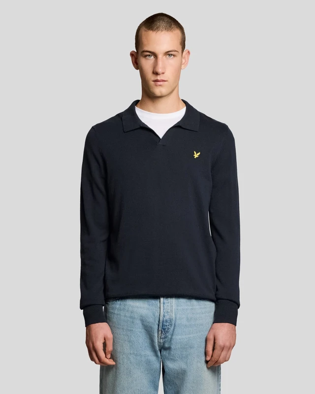 Image of Lyle & Scott Mens Cotton Polo-Collar Jumper in Navy