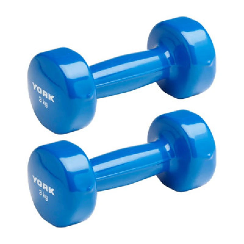 Image of York Vinyl Dipped Dumbbells - 2 X 3Kg Pair In Calming Blue For Comfortable Weightlifting