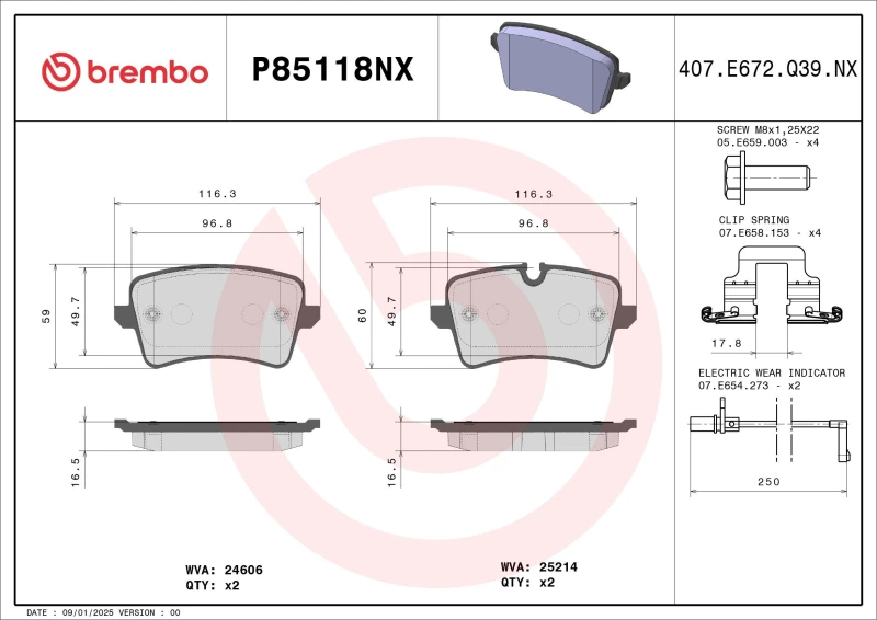 Image of BREMBO Brake pad set BREMBO P85118NX