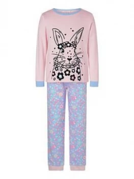 image of Monsoon Girls Bunny Jersey Pyjama Set - Pink