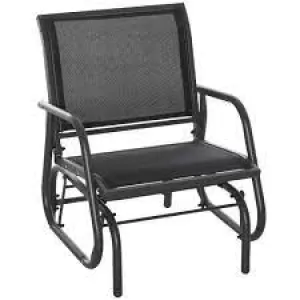 Image of Outsunny Outdoor Glider Swing Chair with Breathable Mesh Seat and Backrest, Steel Frame, Curved Rocking Arms, Dark Grey and Black