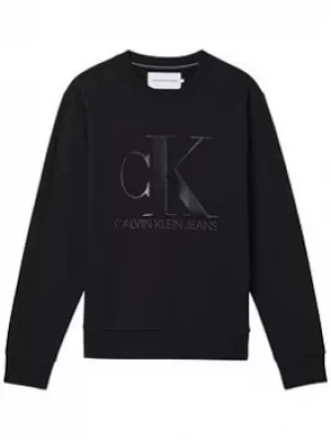 Image of Calvin Klein Jeans Ck Jeans Leather Monogram Sweatshirt, Black, Size 2XL, Men