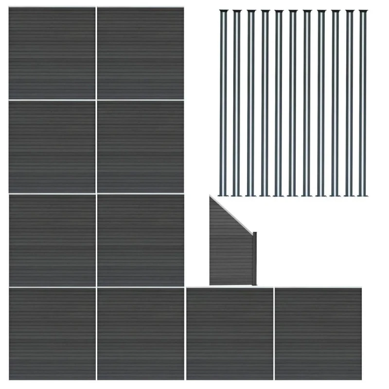 Image of Monstershop Composite Fence Panels, Angled Piece & LED Posts 6ft x 60ft - Grey Grey Unisex