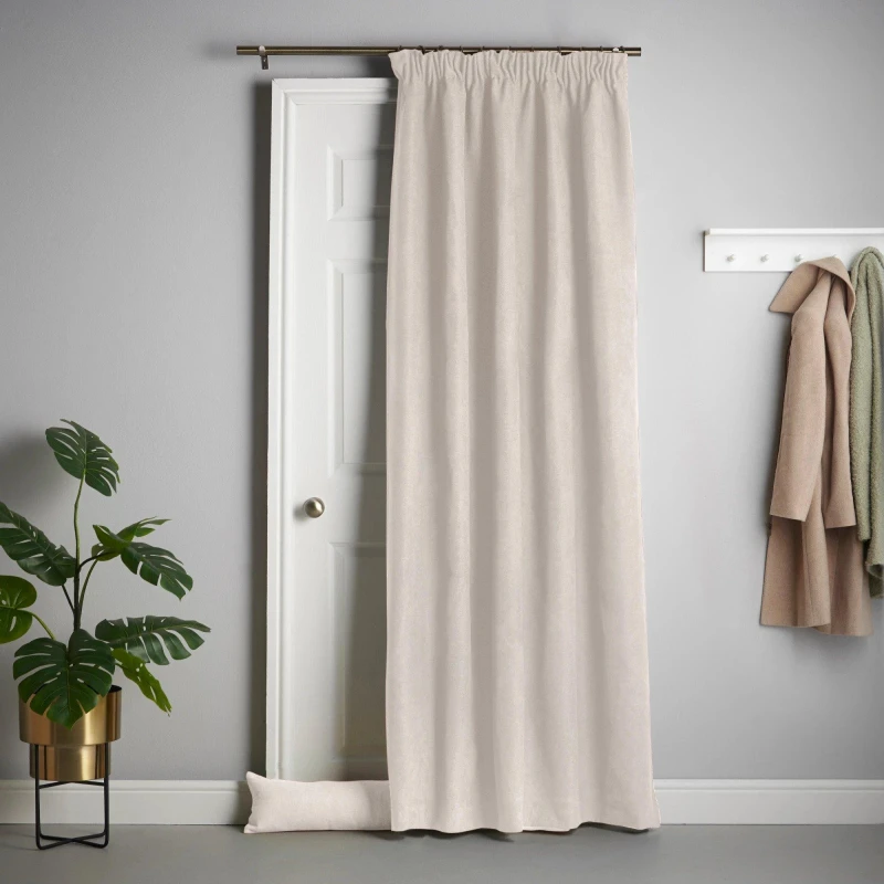 Image of Alan Symonds Velvet Chenille Pencil Pleat Thermal Door Curtain Cream unisex 137x213cm