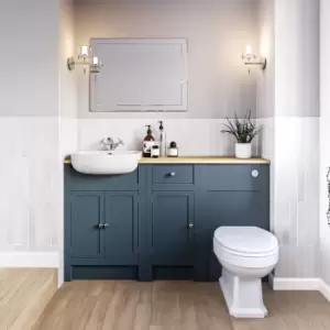 image of 1500 - 1800mm Indigo Blue Toilet and Sink Unit with Oak Worktop - Aylesford