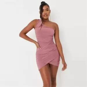 image of Missguided Wrap One Shoulder Slinky Dress - Purple