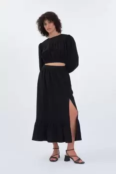 Image of Fifer Split Hem Midi Skirt, Black / 12