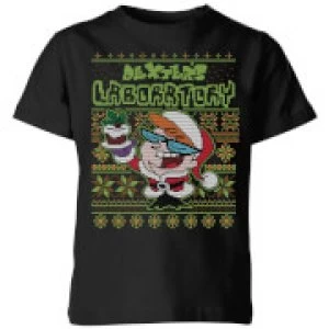 image of Dexter's Lab Pattern Kids Christmas T-Shirt - Black - 7-8 Years